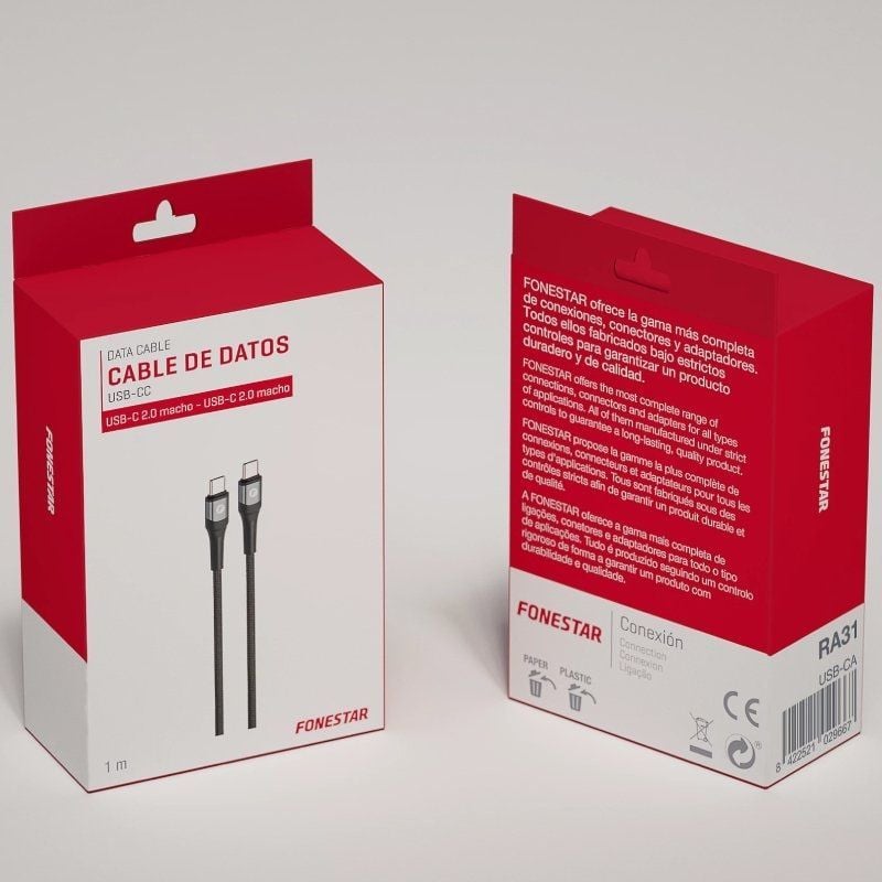 Fonestar USB 2.0 Tipo C Usb-cc / USB Tipo C Macho - USB Tipo C Macho / 480mbps / Até 100W / 1m / Pr…