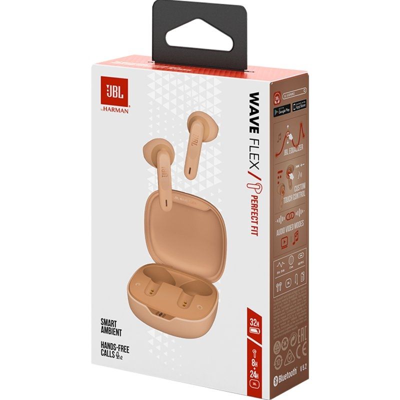 JBL Wave Flex Bluetooth Headphones with Charging Case / 8h Battery Life / Beige