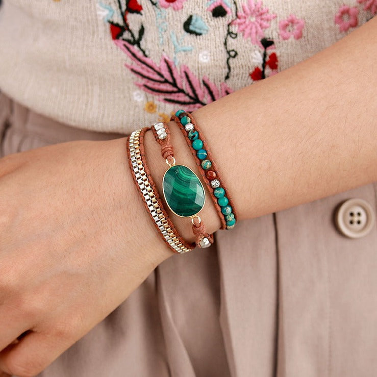 Bohemian Leather and Natural Stone Bracelet