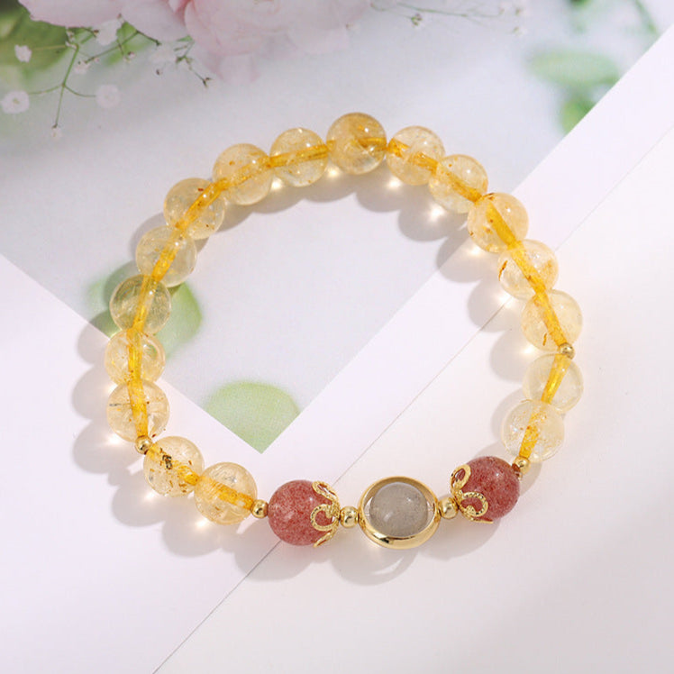 Pulseira de Citrino Natural e Quartzo Rutilado