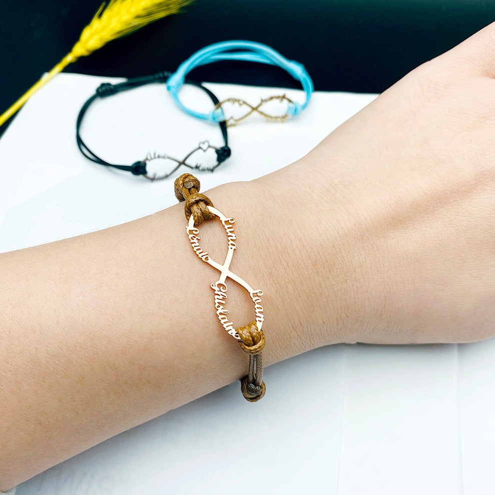 Pulseira Infinito Personalizada em Couro e Aço Inoxidável