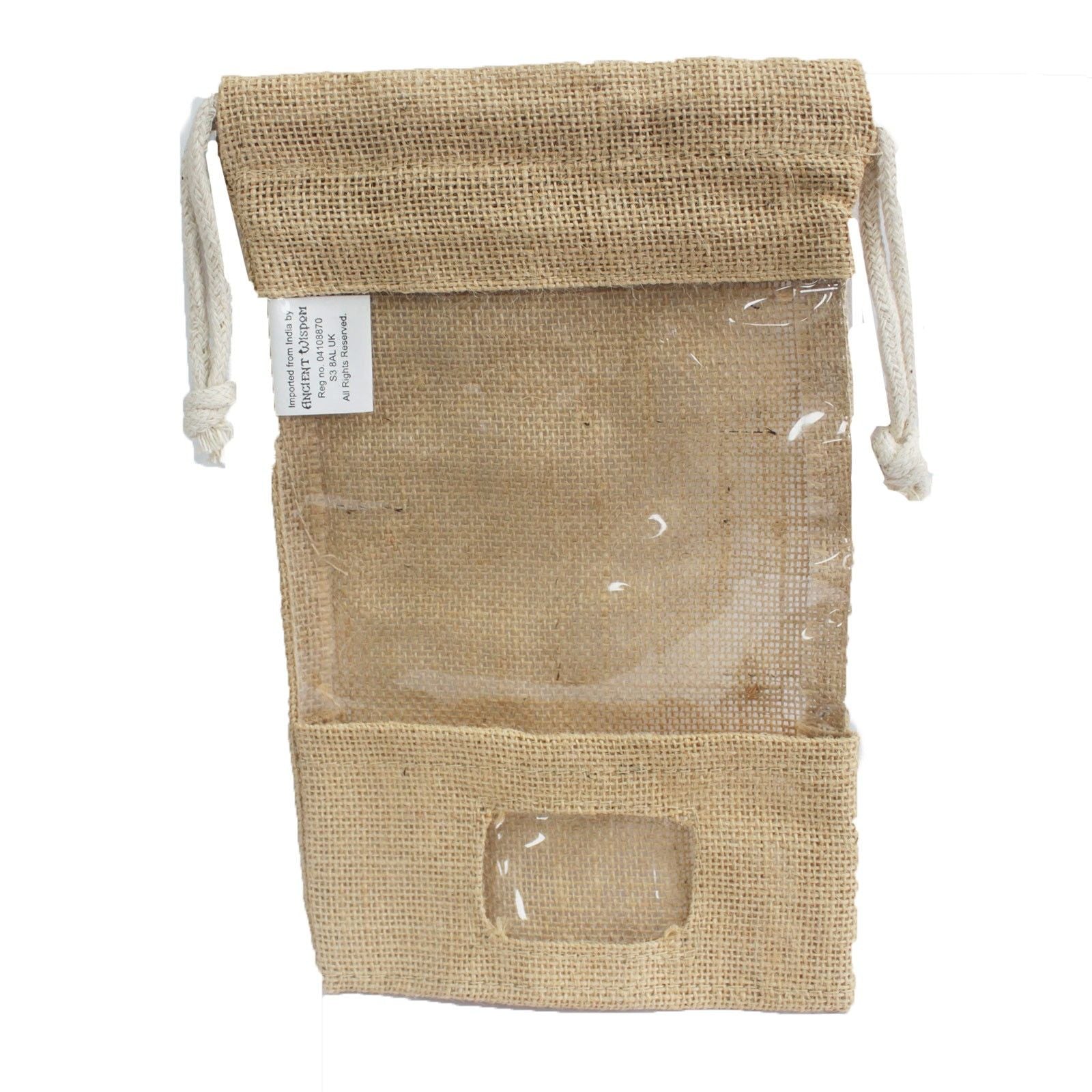 Bolsa de yute con ventana, 25x16cm, y bolsillo.