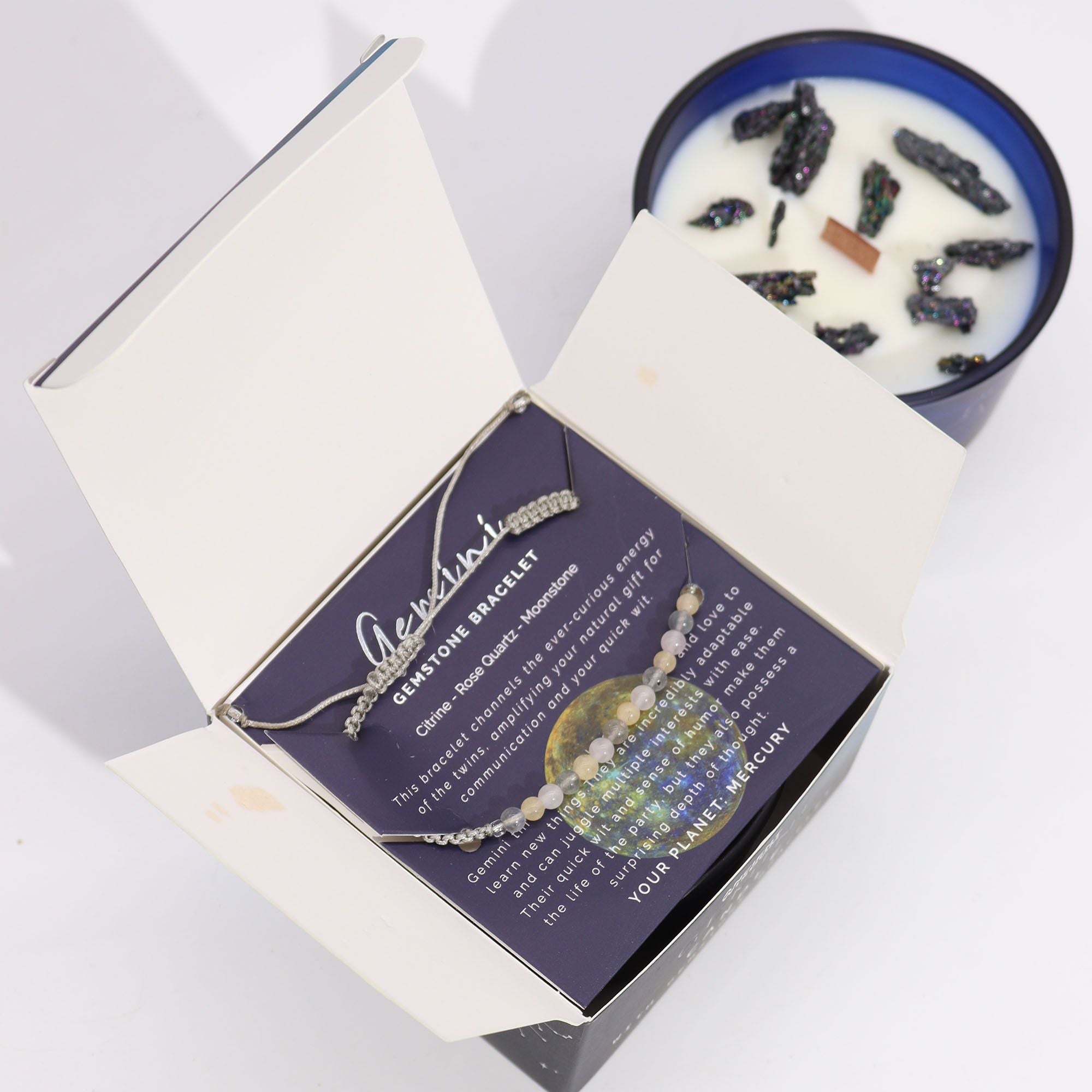 Vela Zodíaco Gémeos com Pulseira de Cristais