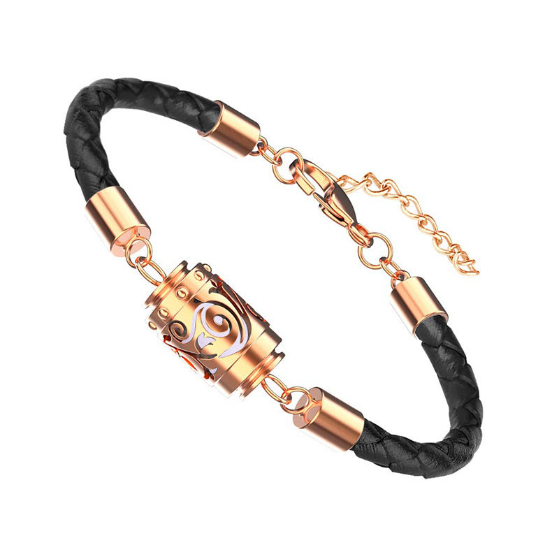 Pulseira Aromaterapia de Couro e Aço Inoxidável