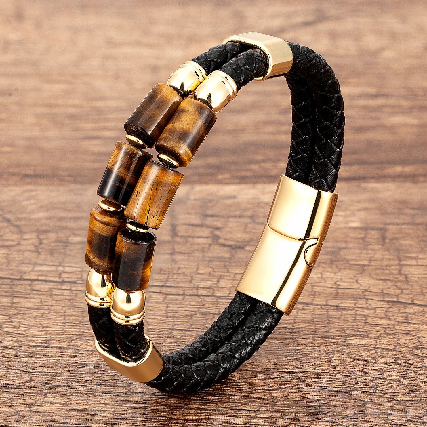Leather and Natural Stone Bracelet