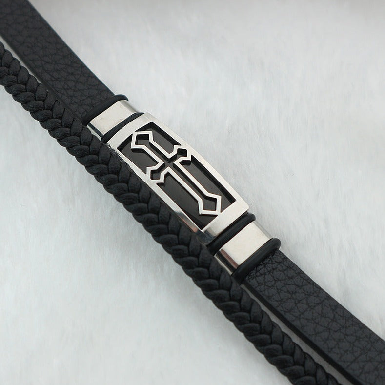 Pulseira de Couro e Aço Inoxidável