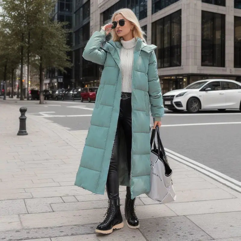 Long Puffer Coat for Women – Loose Fit Winter Jacket with Hood