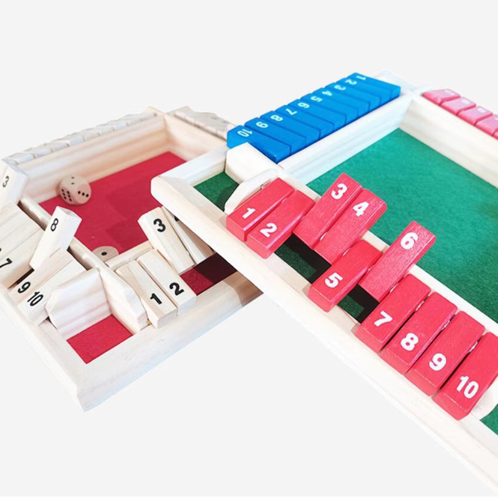 4 Sided 10 Number Shut the Box Dice Tabletop Board Game Wooden Flaps Toy Home Enetertainment Party Pub Bar KTV 2 to 4 Players