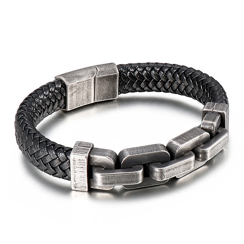 Leather and Titanium Steel Bracelet