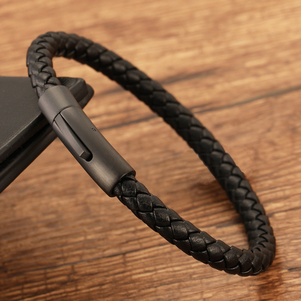 Pulseira de Couro e Aço Inoxidável