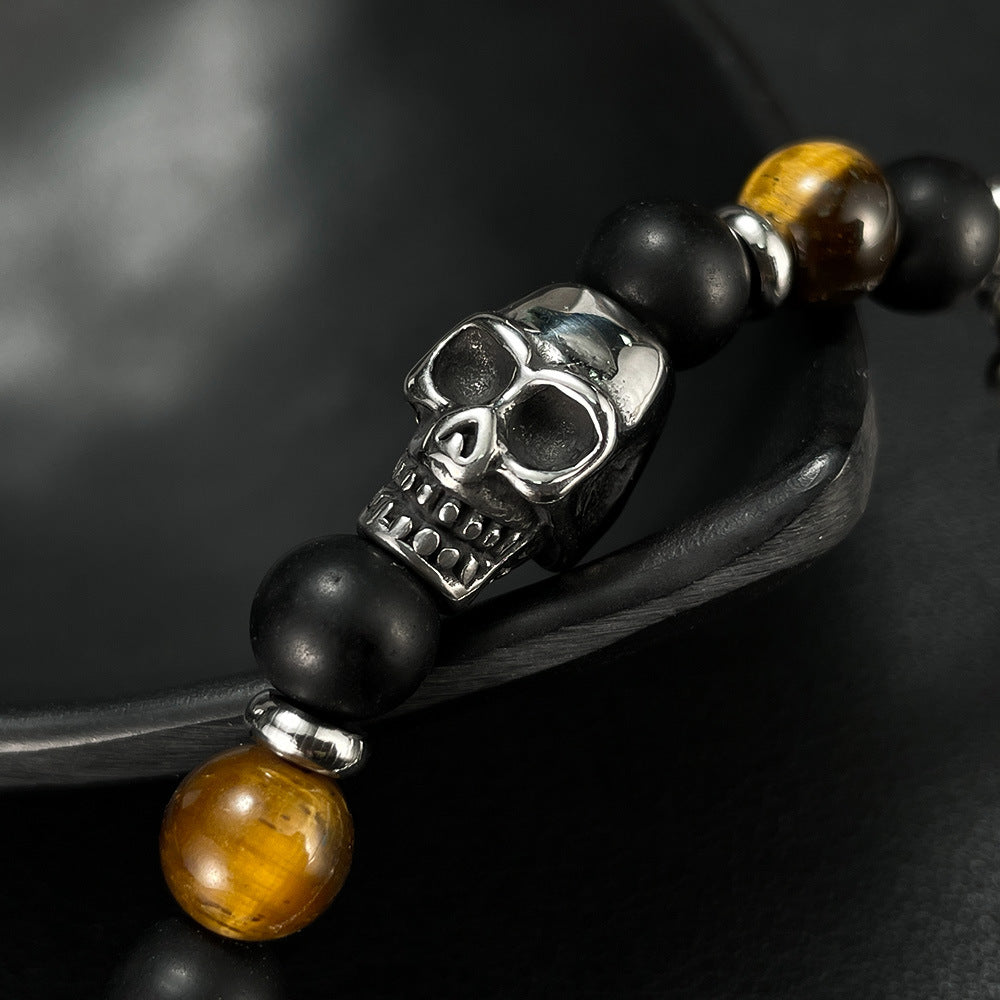 Skull bracelet in stainless steel and natural stone.