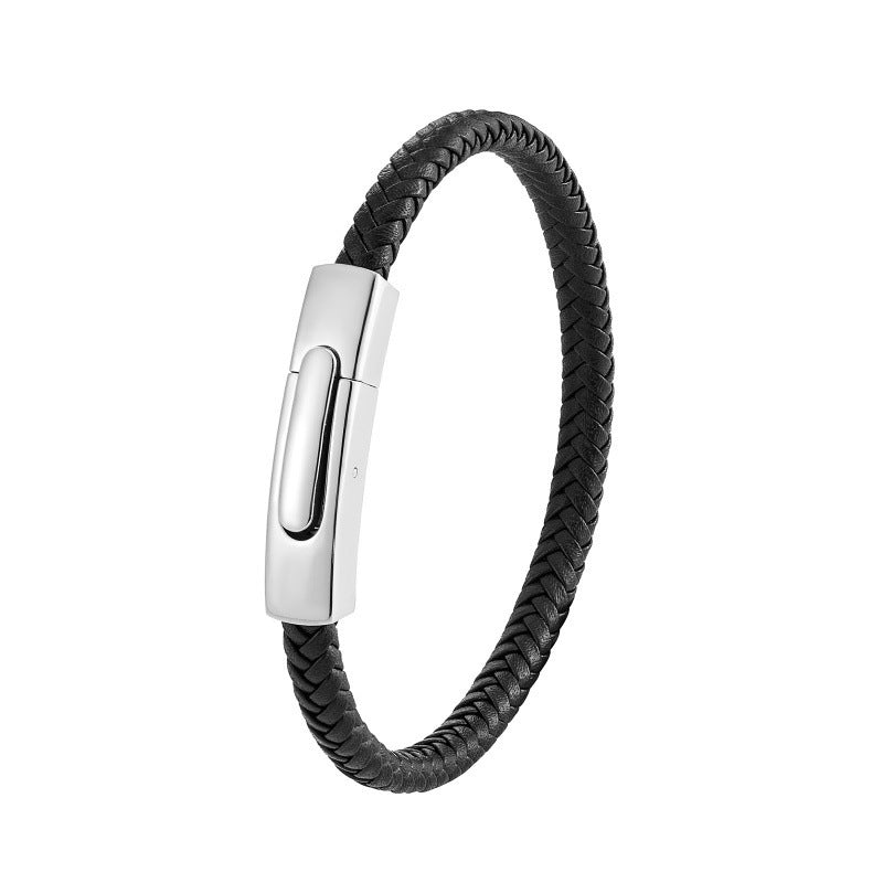 Pulseira de Couro e Aço Inoxidável 316L