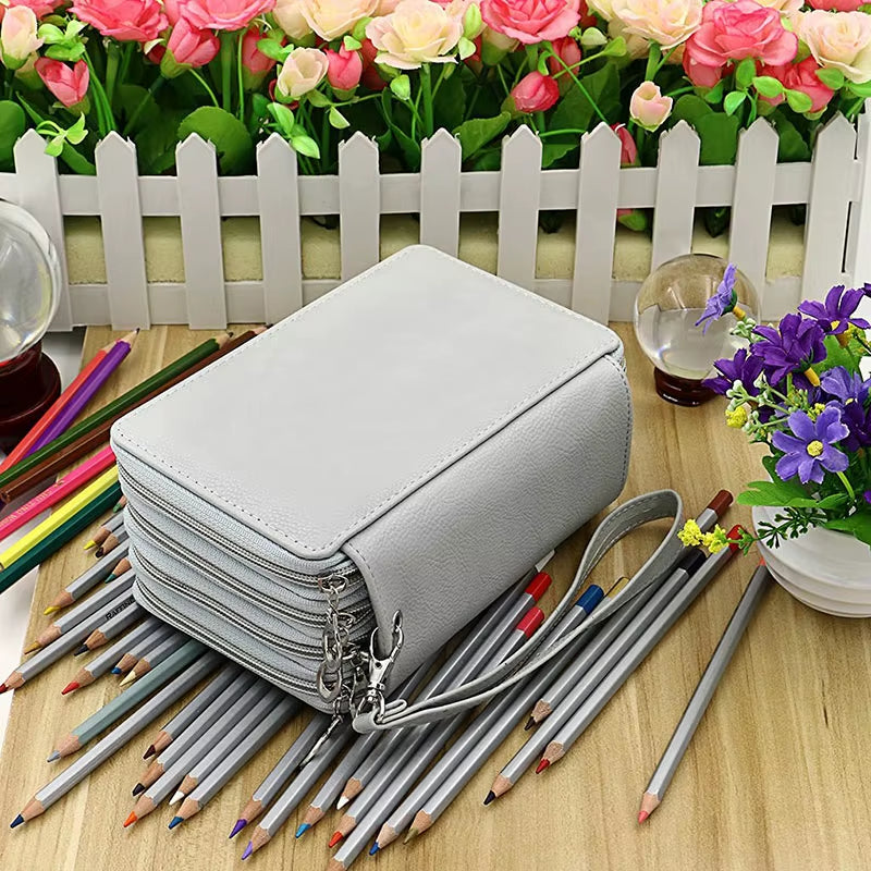 72 Holders 4 Layers Handy PU Leather School Pencils Case Large Capacity Colored Pencil Bag for Student Gift Art Supplies