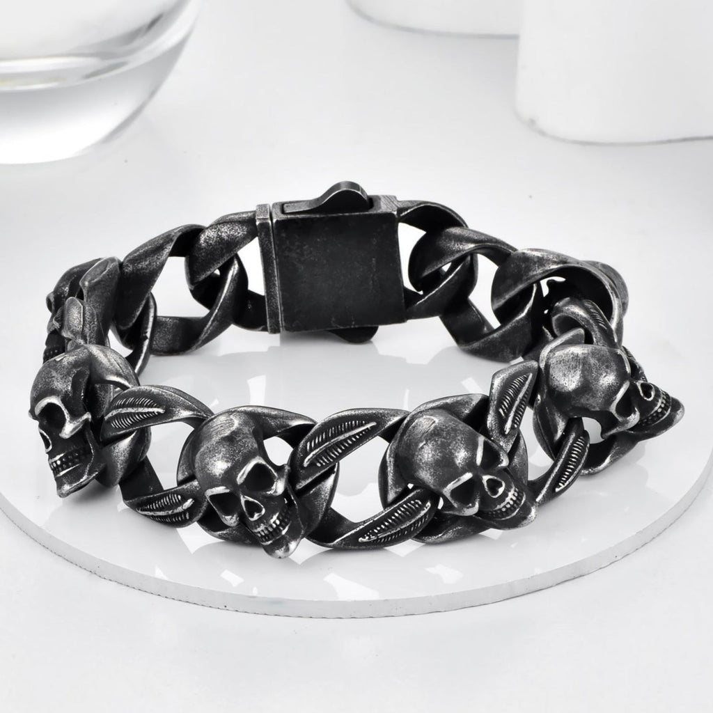 Pulseira Skull em Aço Inoxidável