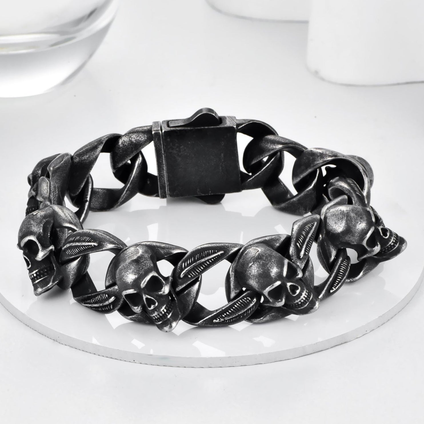 Pulseira Skull em Aço Inoxidável