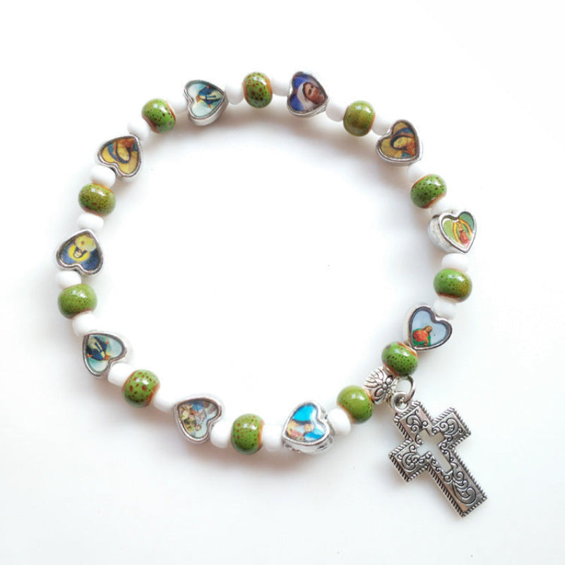 Pulseira Corações Sagrados com Cruz