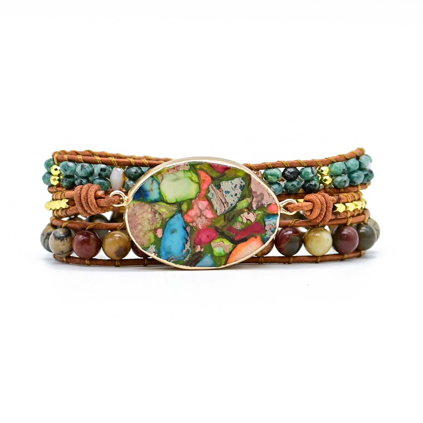Bohemian Leather and Natural Stone Bracelet