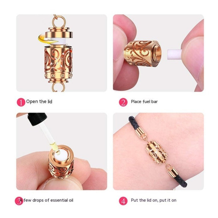 Pulseira Aromaterapia de Couro e Aço Inoxidável