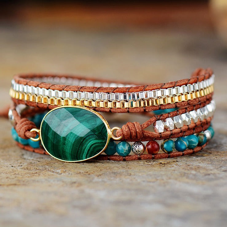 Bohemian Leather and Natural Stone Bracelet