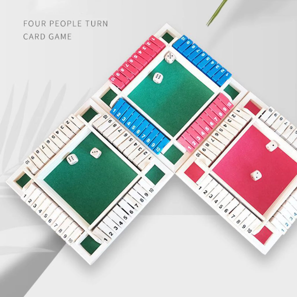 4 Sided 10 Number Shut the Box Dice Tabletop Board Game Wooden Flaps Toy Home Enetertainment Party Pub Bar KTV 2 to 4 Players