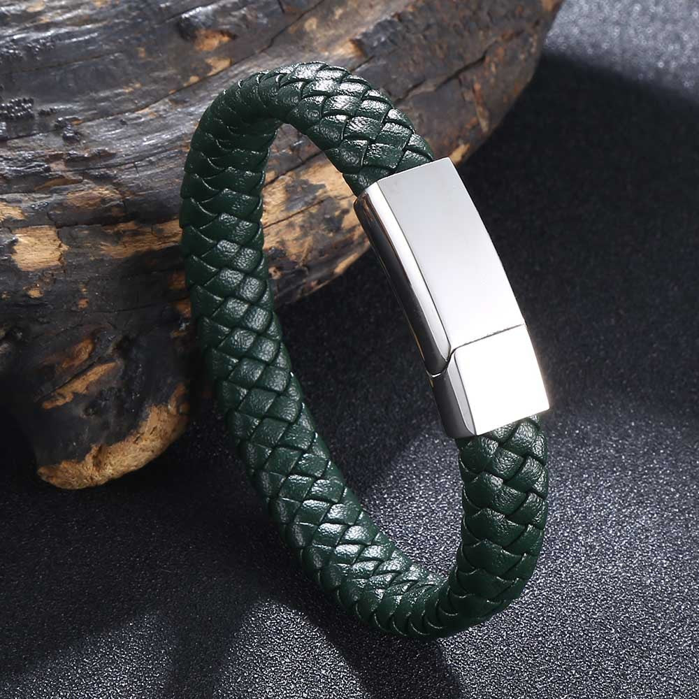 Personalized Leather and Stainless Steel Bracelet