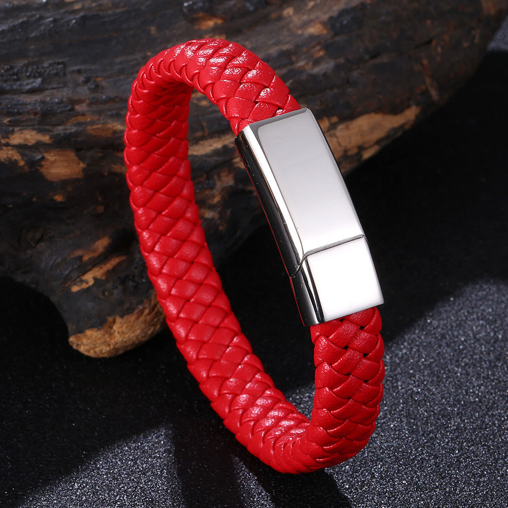 Personalized Leather and Stainless Steel Bracelet