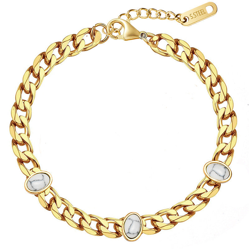 Pulseira em Aço Inoxidável e Pedra Natural