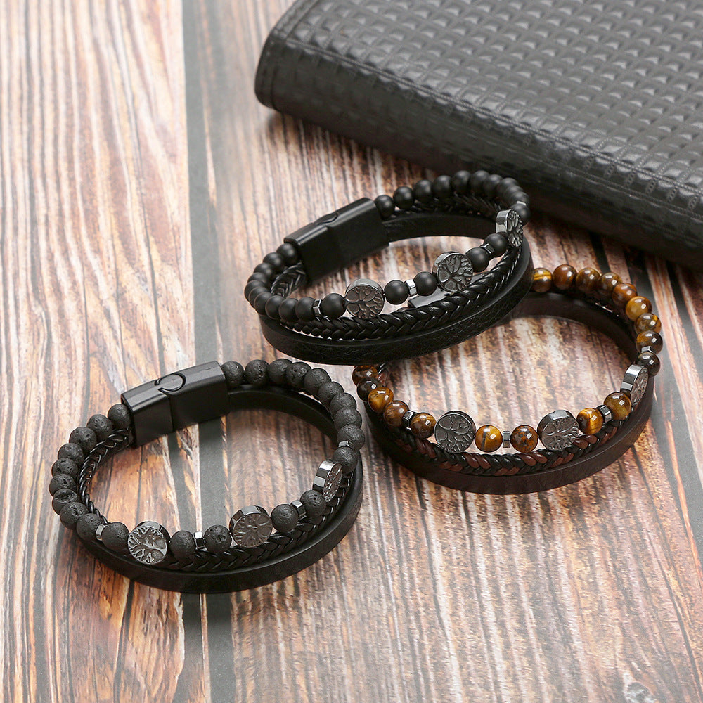 Leather and Natural Stone Bracelet