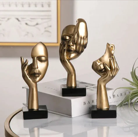 Abstract Face & Hand Resin Sculpture – Modern Home Décor Accent