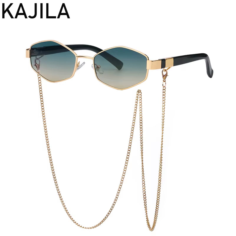 Sexy Small Frame Hexagon Sunglasses Women with Chain 2025 Luxury Brand Designer Punk Sun Glasses for Ladies Shades Gafas De Sol