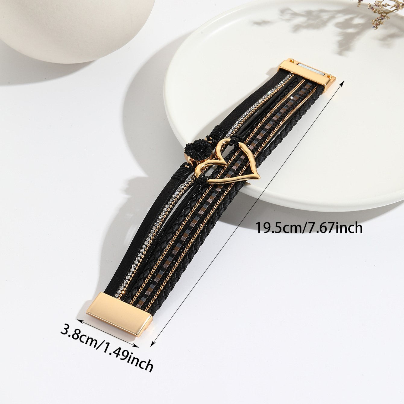 Pulseira Boêmia de Couro e Pedra Natural