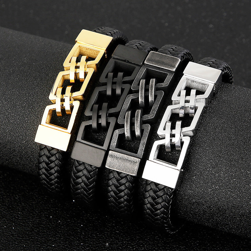Leather and Stainless Steel Bracelet
