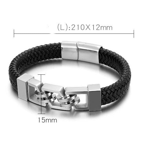 Pulseira de Couro e Aço Inoxidável