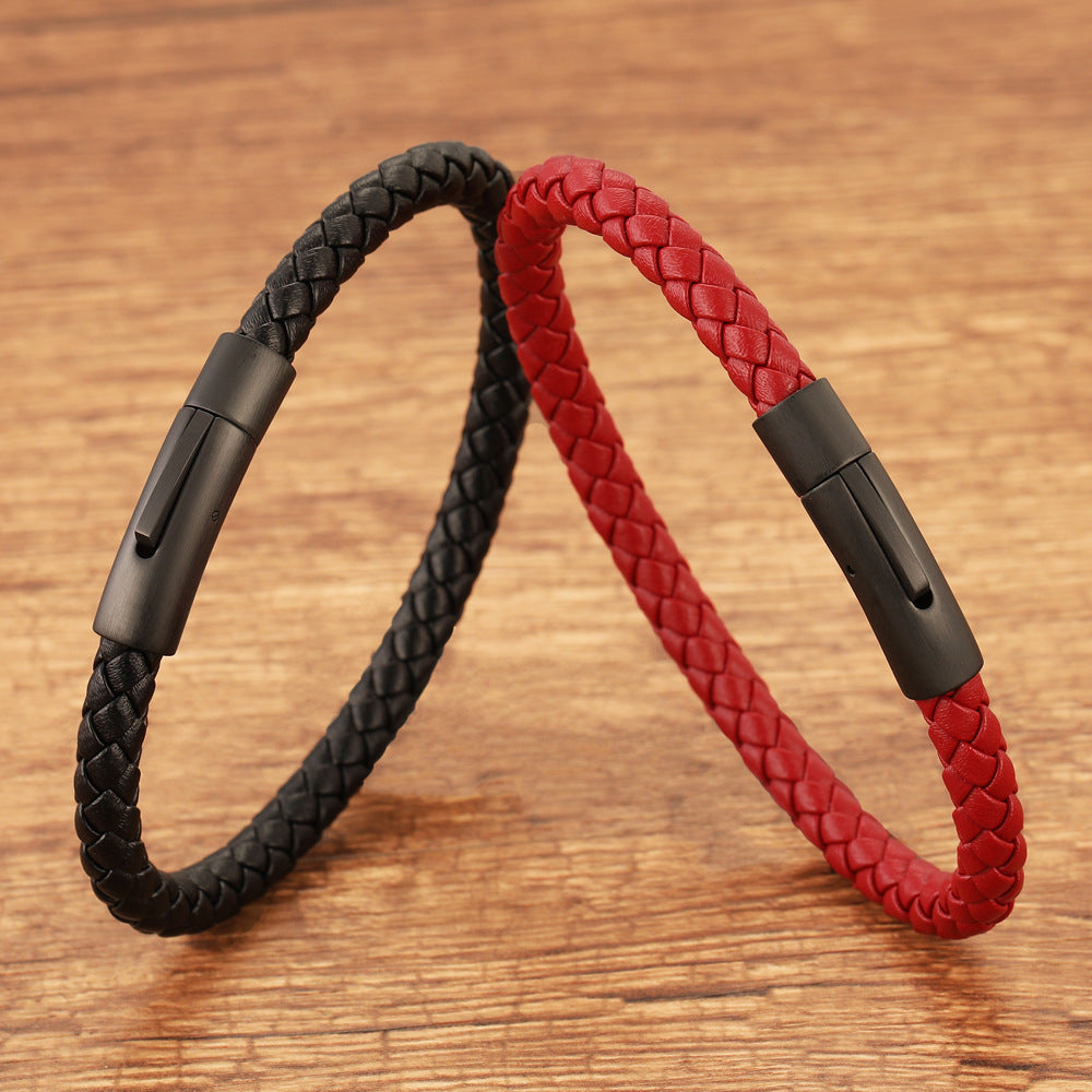 Pulseira de Couro e Aço Inoxidável