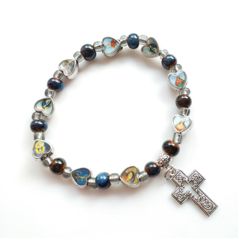Pulseira Corações Sagrados com Cruz