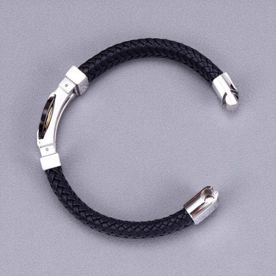 Pulseira de Couro e Aço Titânio
