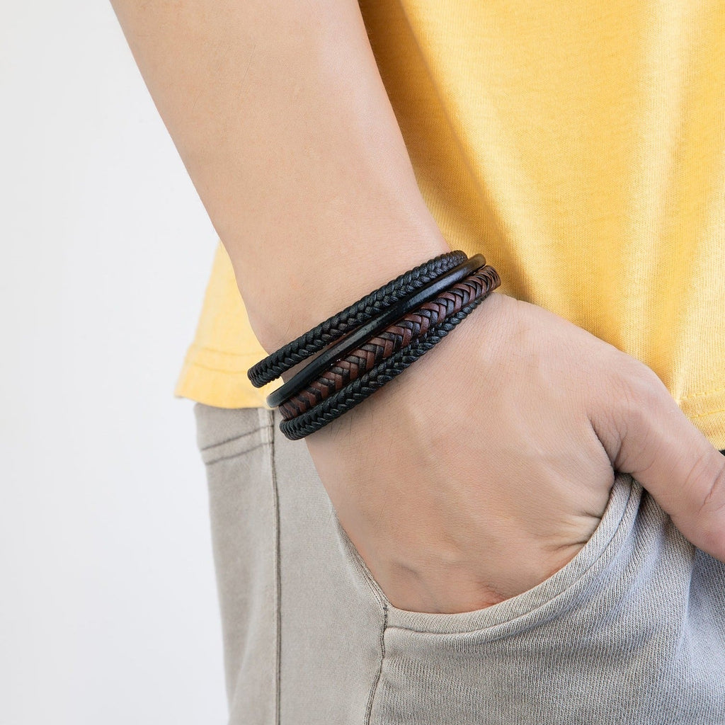 Pulseira de Couro e Aço Inoxidável