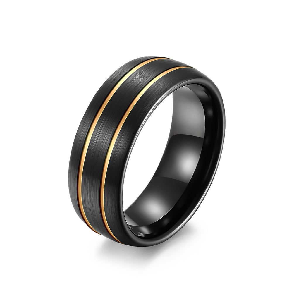 Striped Ring in Brushed Tungsten Steel