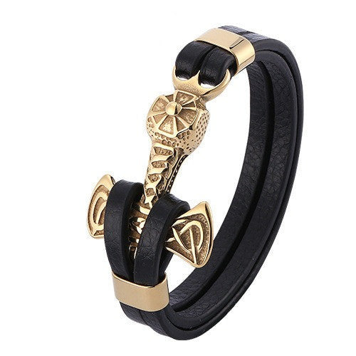 Pulseira Âncora de Couro e Aço Inoxidável