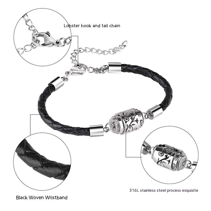 Pulseira Aromaterapia de Couro e Aço Inoxidável