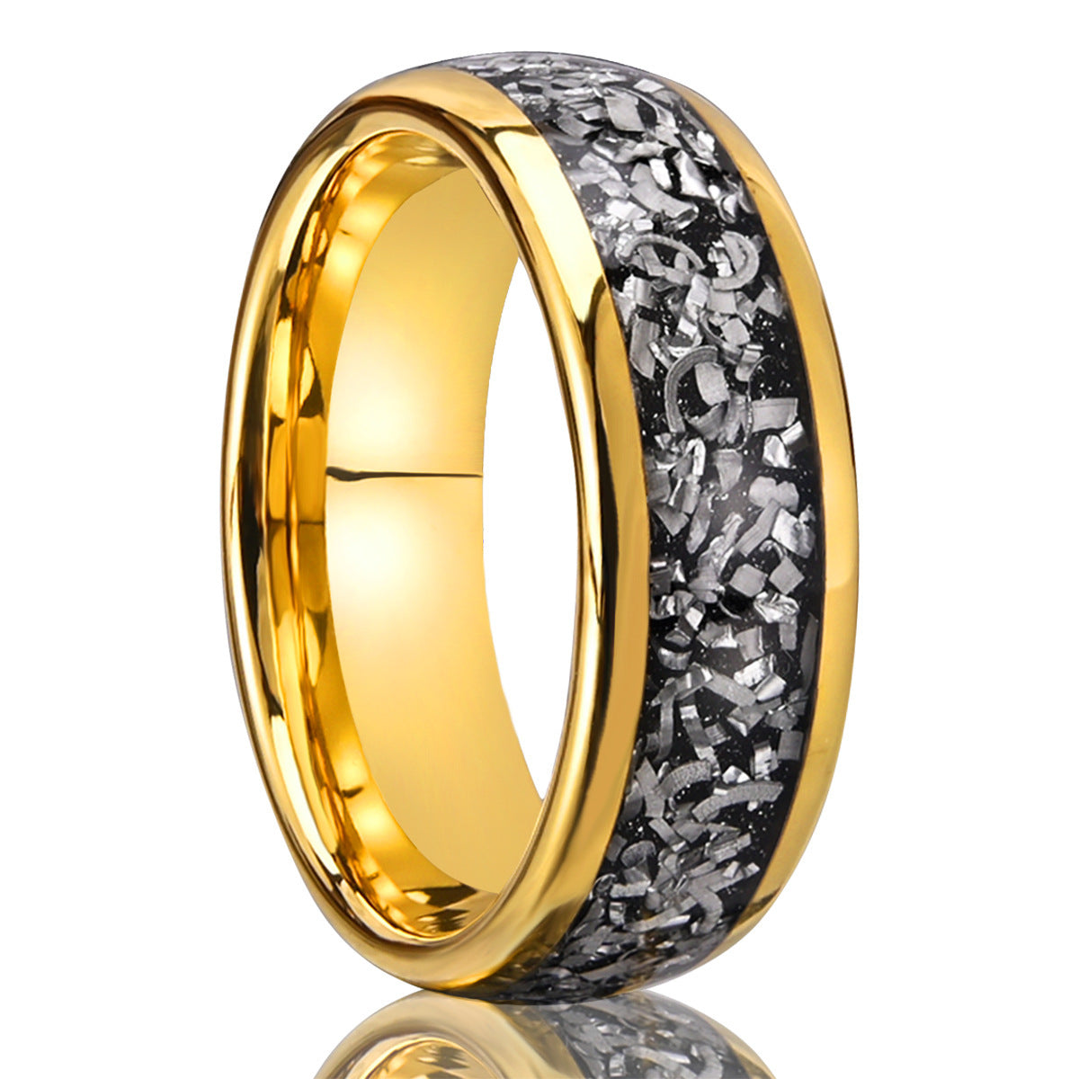 Anillo de meteorito con incrustaciones de acero de tungsteno