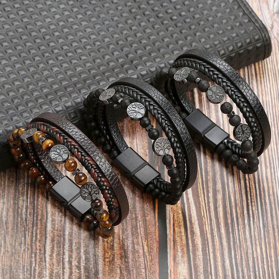 Leather and Natural Stone Bracelet