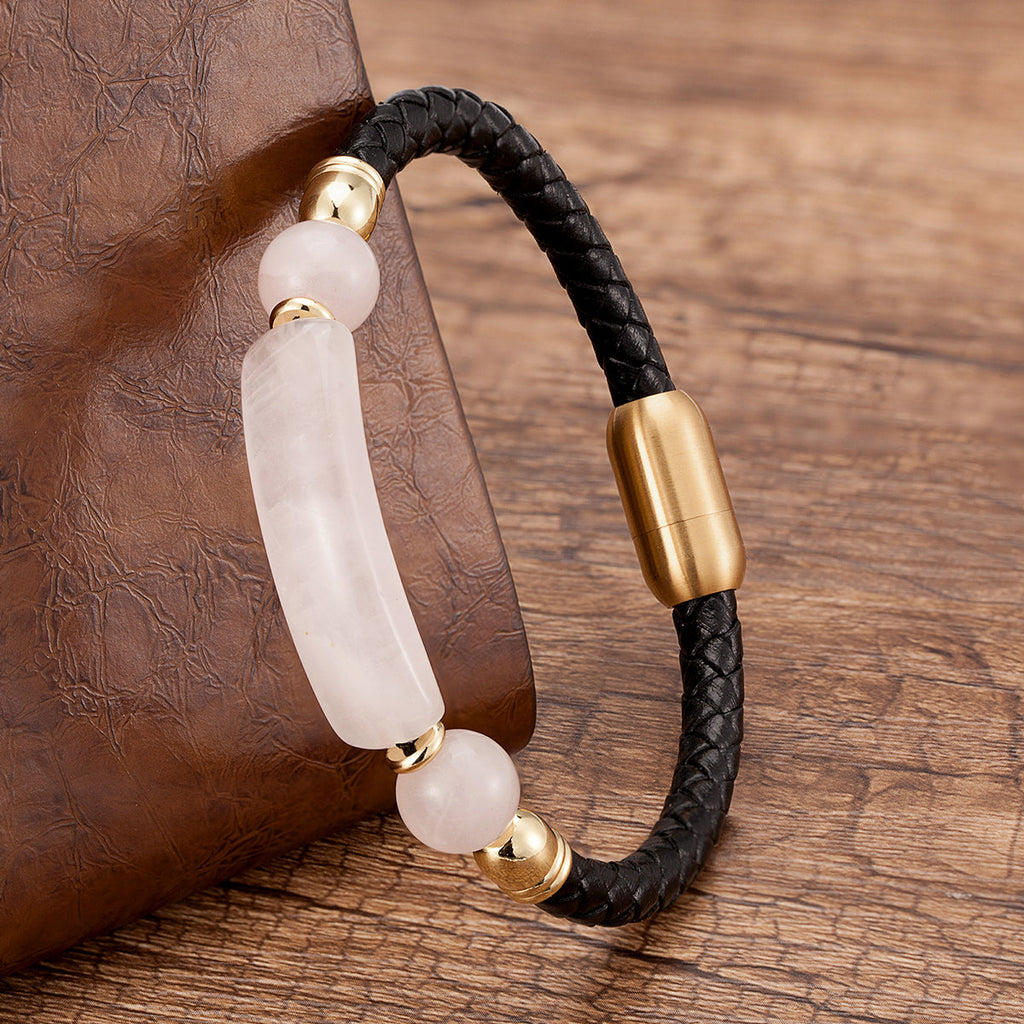 Leather bracelet with natural stone.