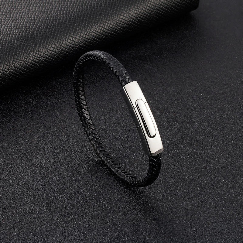 Pulseira de Couro e Aço Inoxidável 316L