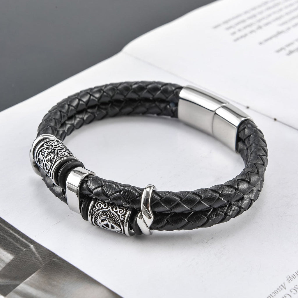 Pulsera de cuero y acero inoxidable