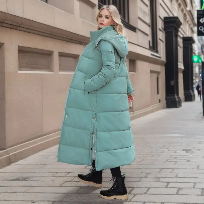 Long Puffer Coat for Women – Loose Fit Winter Jacket with Hood