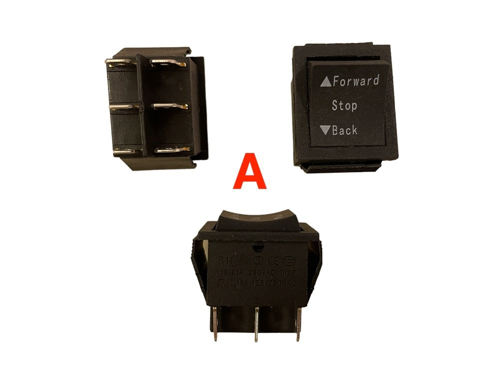 On/off switches and buttons for electric children's cars, motorcycles and ATVs.