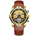 Luxury Men's Water Resistant Watch – Automatic Skeleton Dial &amp; Genuine Leather Strap