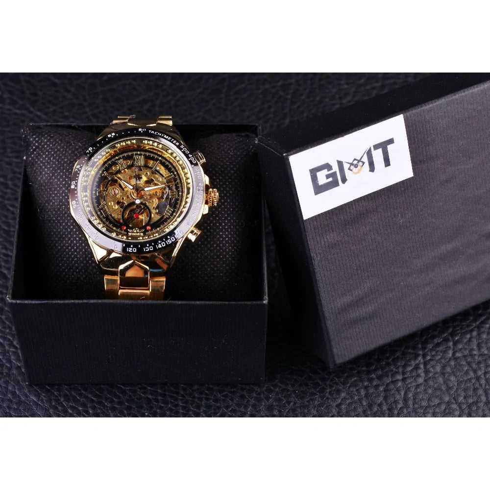 Men's gold mechanical watch