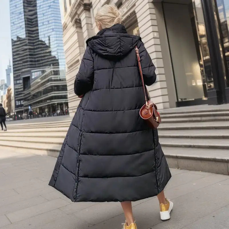 Long Puffer Coat for Women – Loose Fit Winter Jacket with Hood